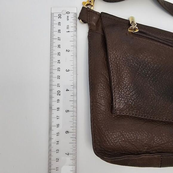 HTF Shveta Genuine Leather Cross Body Sling Bag Asymmetrical Purse Brown 14"x7" - Picture 9 of 9